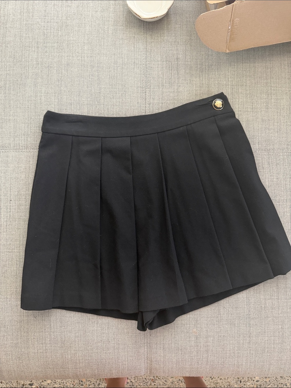 Zara Black Pleated Skort with Gold Accent Size Small